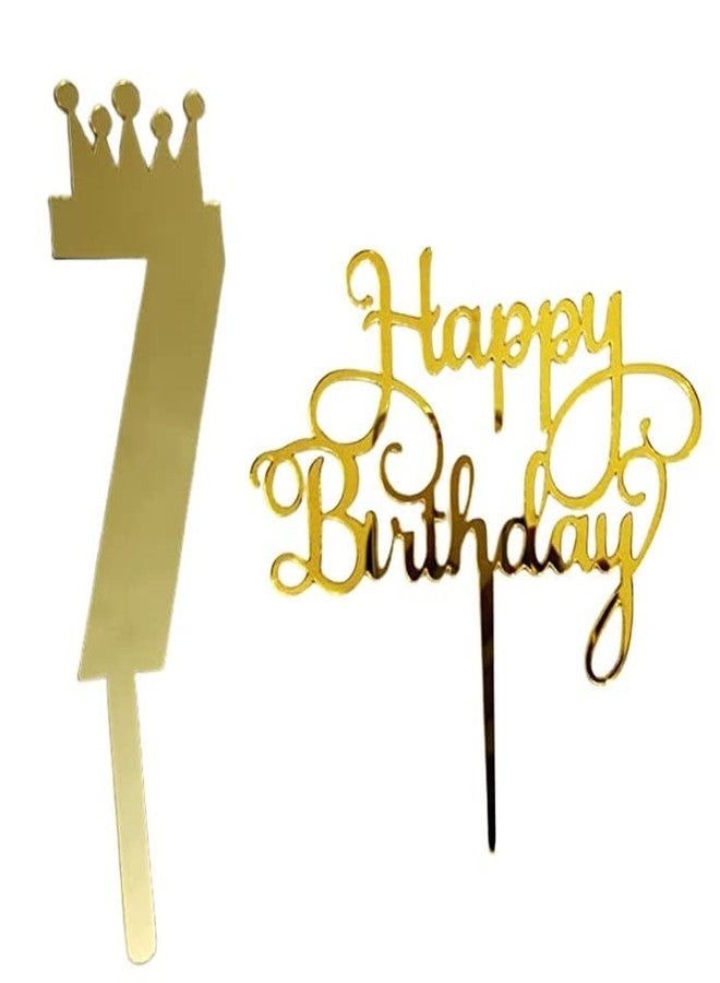 موريل زينة كعكة موريل الذهبية اللون رقم 7 مع زينة عيد ميلاد سعيد لتزيين كعكة عيد ميلاد الأطفال، أعلام للبنات/الأولاد/الأطفال. - Image 1